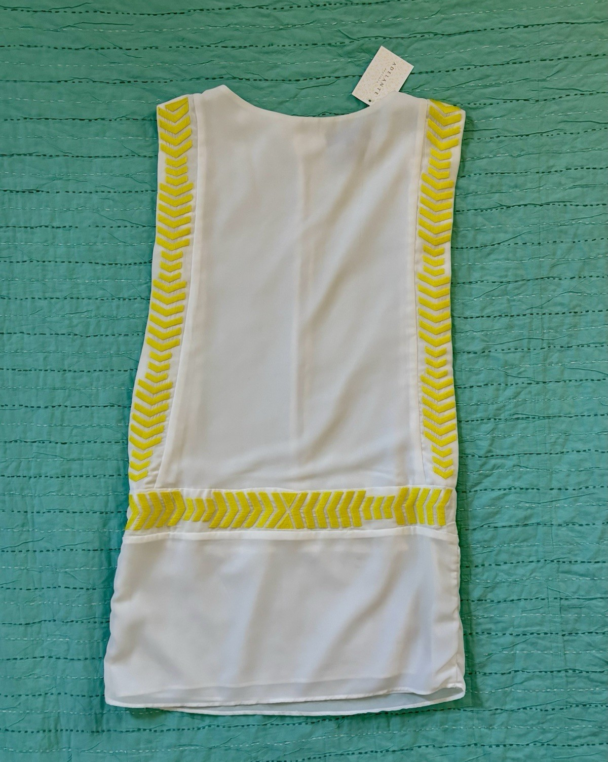English Rose White Yellow Embroidered Sheath Short Dress Sleeveless Zip M