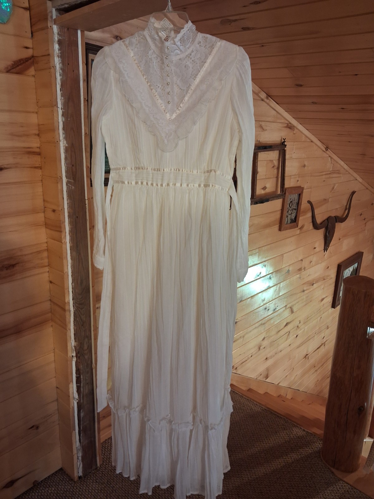 Gunne Sax by Jessica White Lace Maxi Dress High Neck Long Sleeve Juniors 11