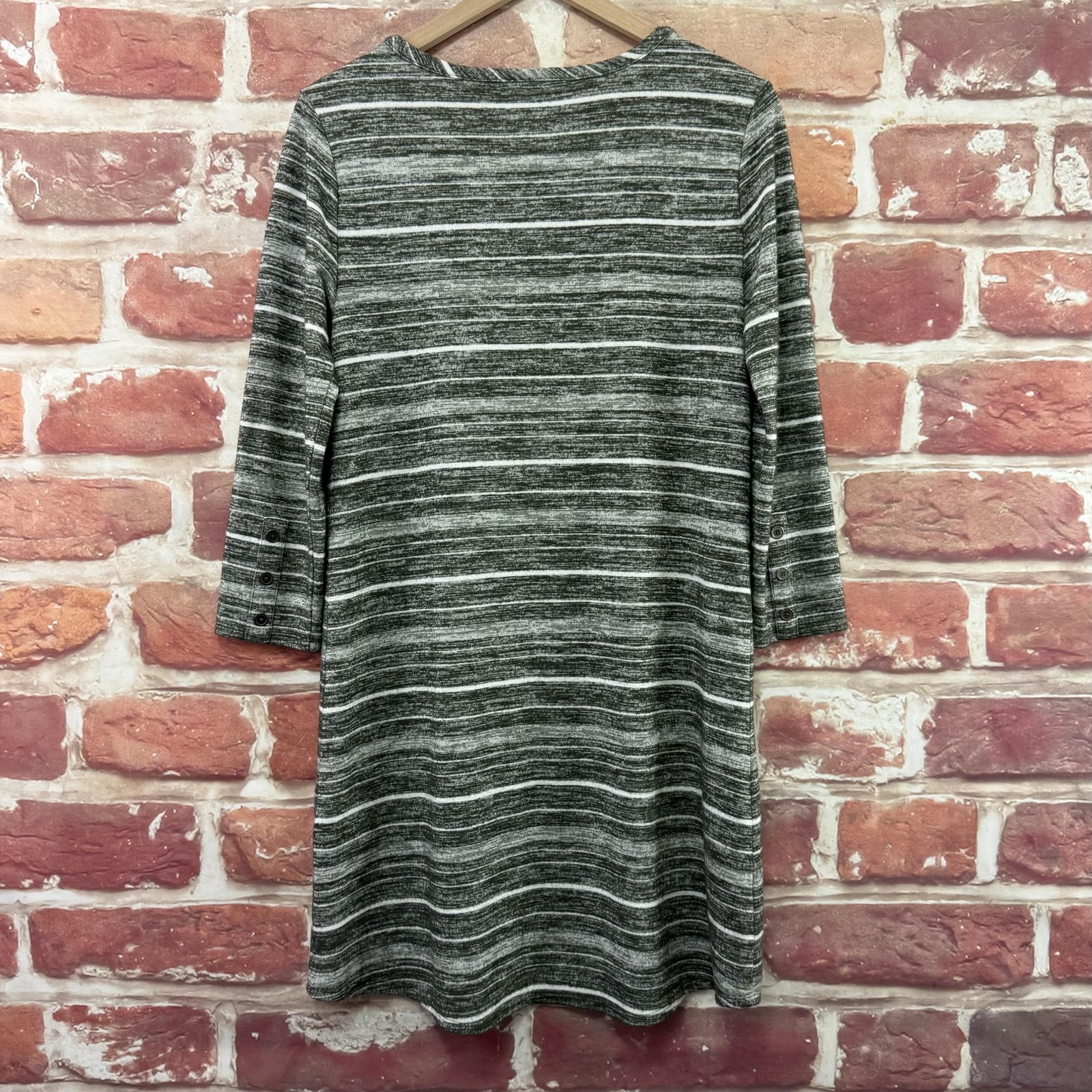 Market & Spruce Shift Dress Womens Medium Gray White Striped Heathered Knit