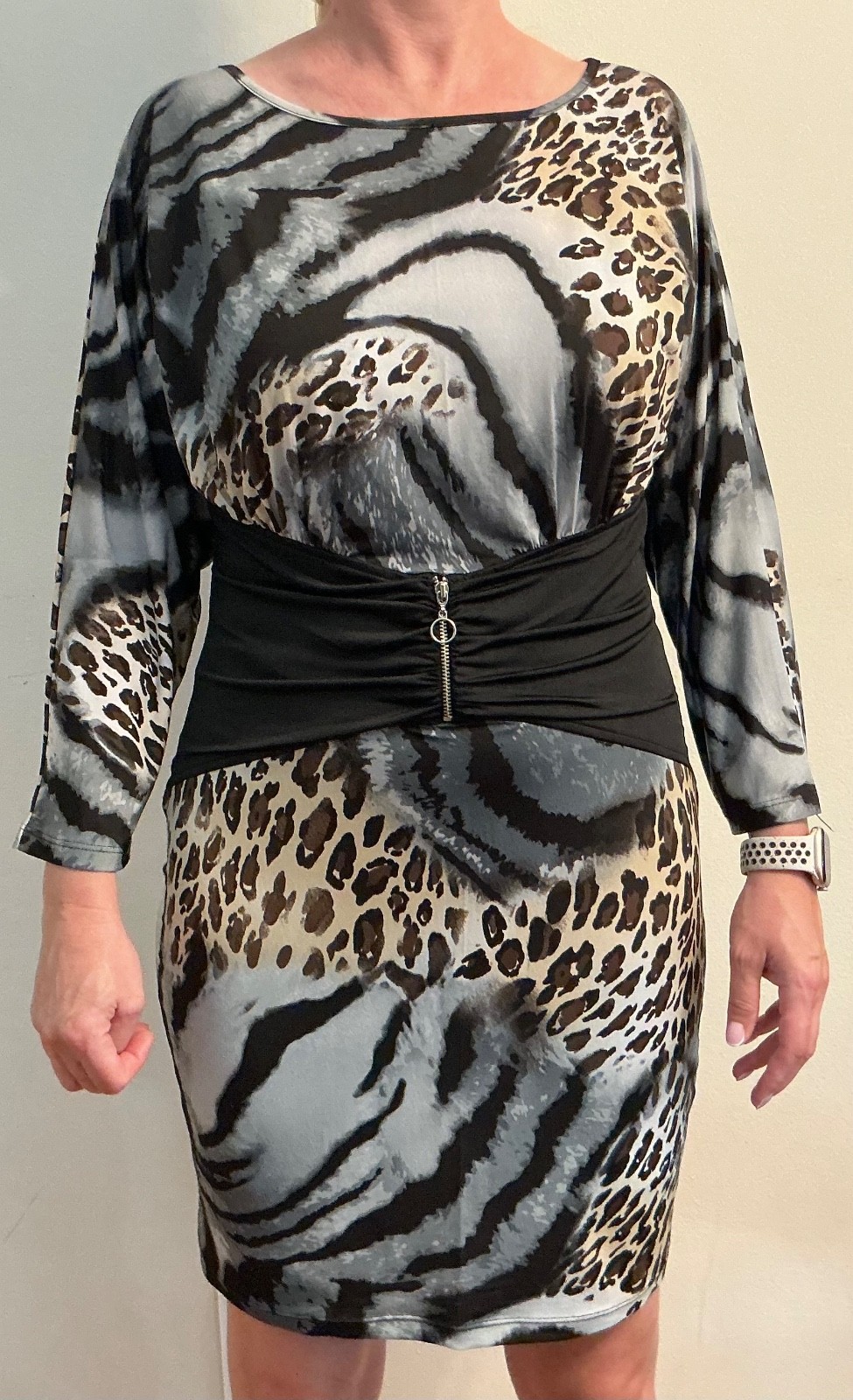 BODYFORM Women’s Animal Print Viscose Stretch Short Dress Sz.42(M)