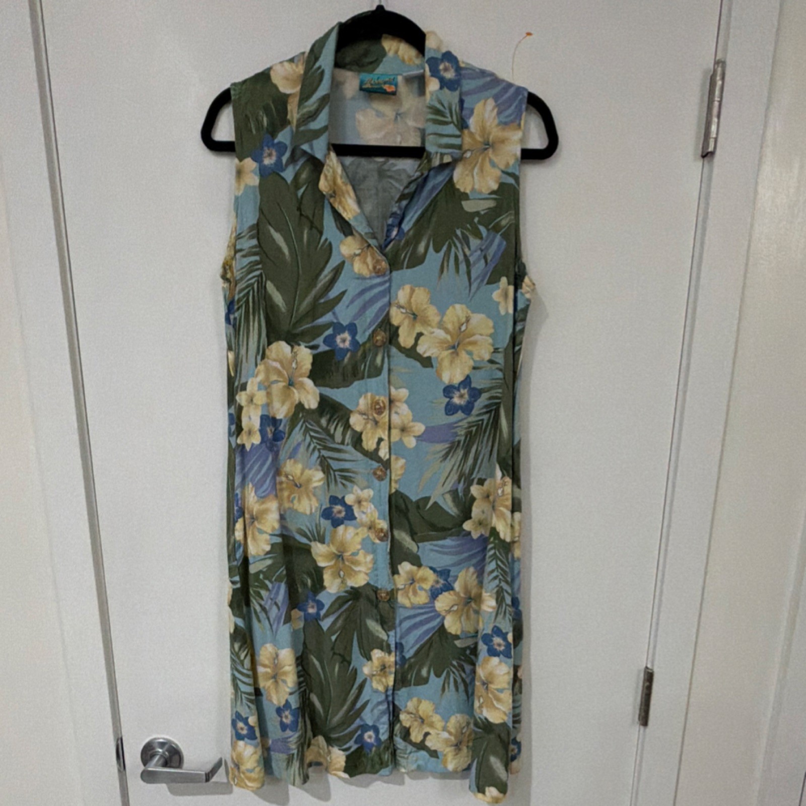 Bahama Beach Floral Sundress Sleeveless Knee Length Blue Yellow 10
