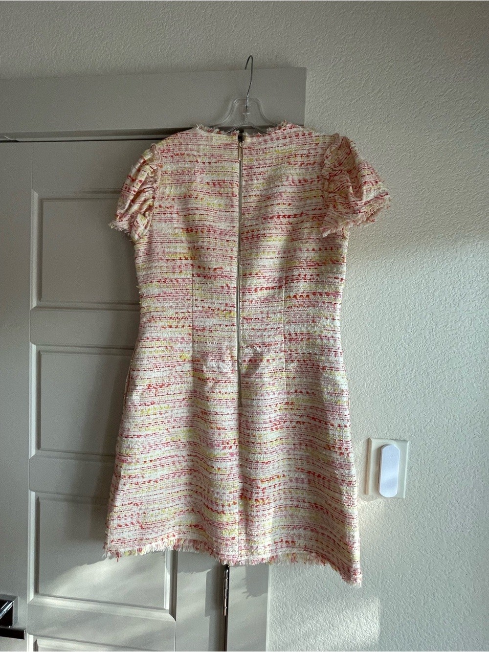 Kate Spade Cream Tweed Mini Dress with Multicolor Stripe Detail