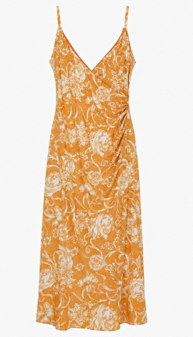 Joie Orange/White Floral V-Neck Sleeveless Strappy Long Slip Dress L