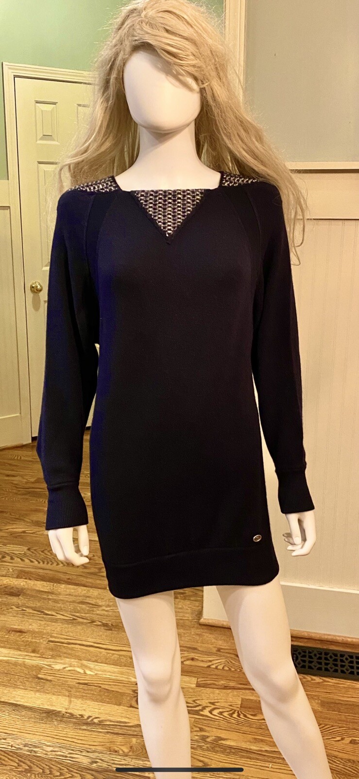 Chanel 2016 2017 Blue Knit Long Sweater Dress 34 36 38 2 4 6 Tunic Top Vtg S M