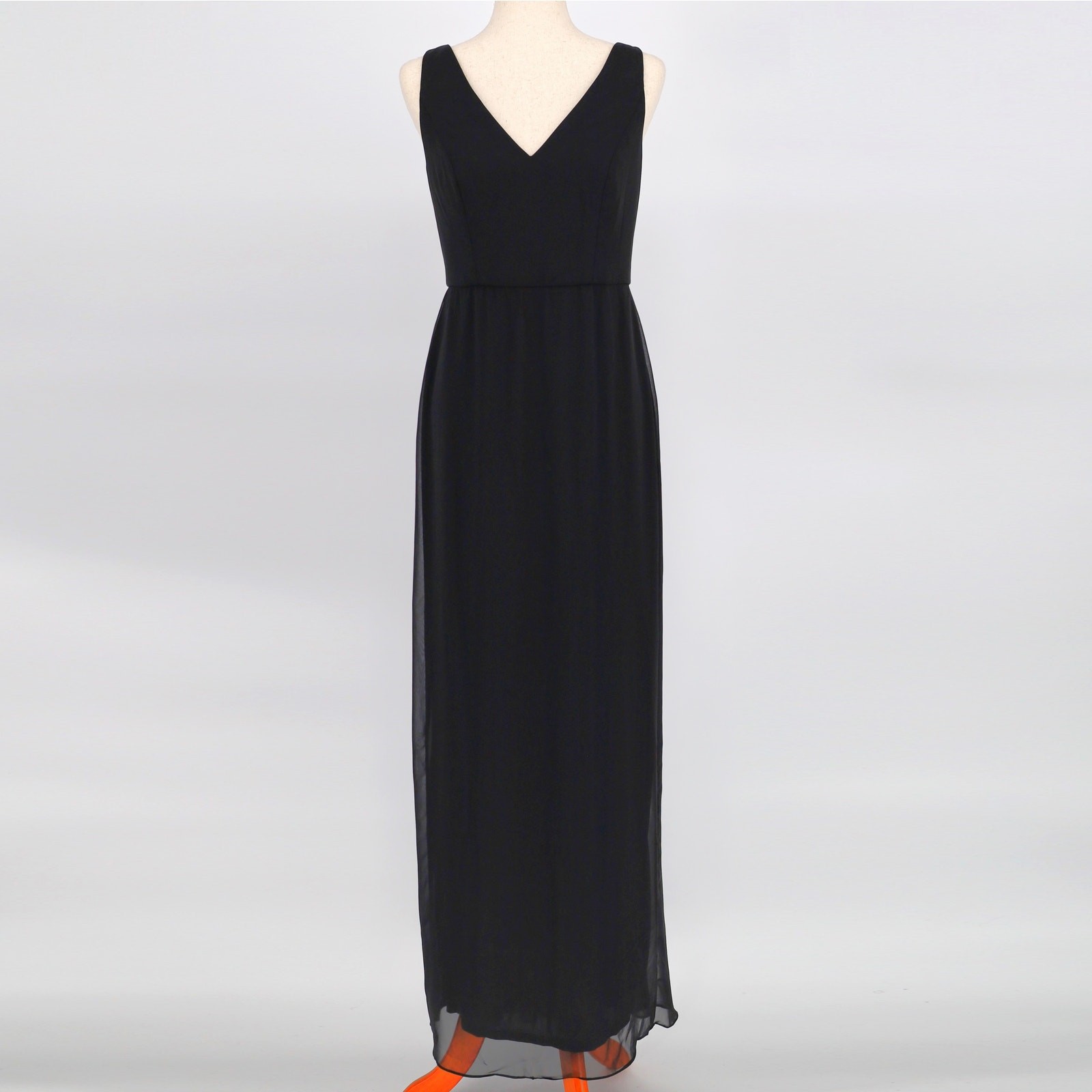 Social Bridesmaids Women Black Chiffon V-Neck Back Tie Trumpet Gown Size US 8R