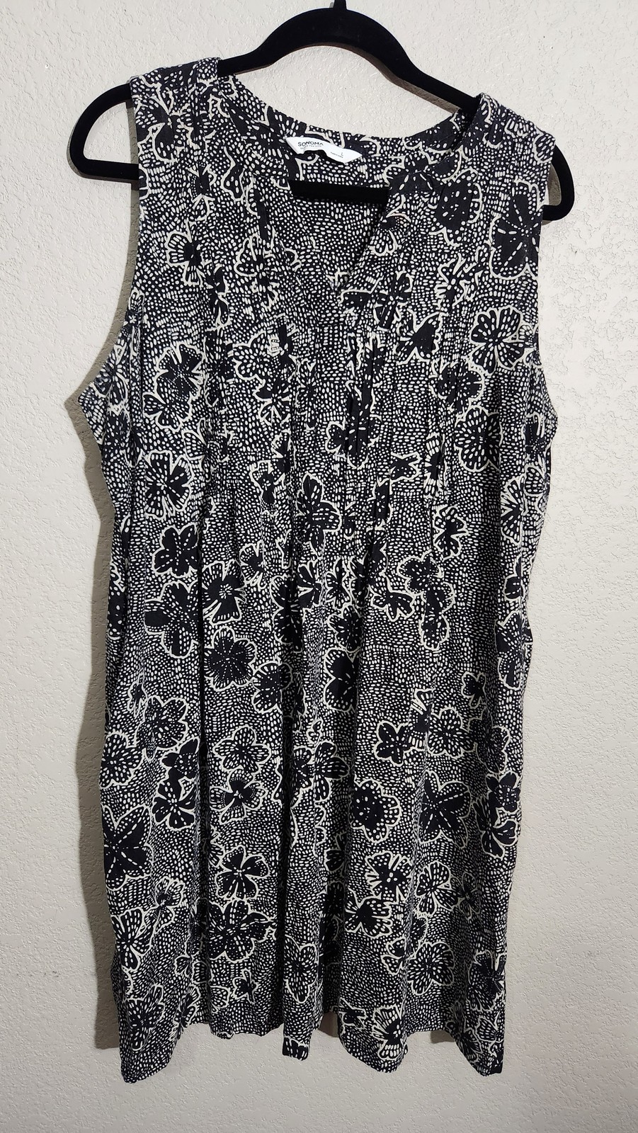 Sonoma Dress Womens Large Sleeveless Floral Linen Rayon Pockets Summer Casual