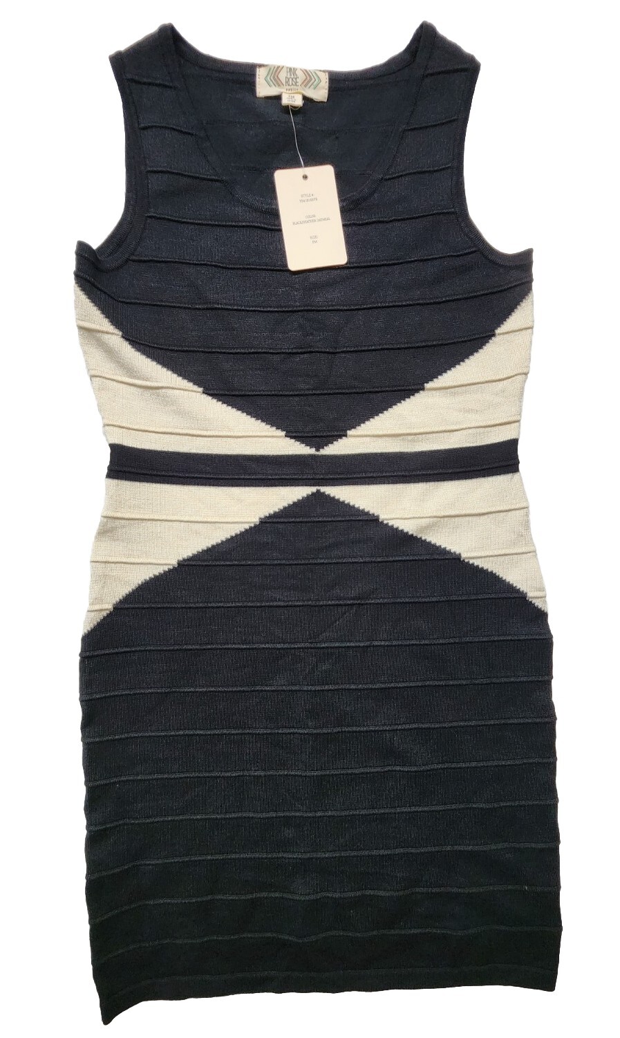 Pink Rose Black Beige Knit Bodycon Dress Size PM Women’s (1273)