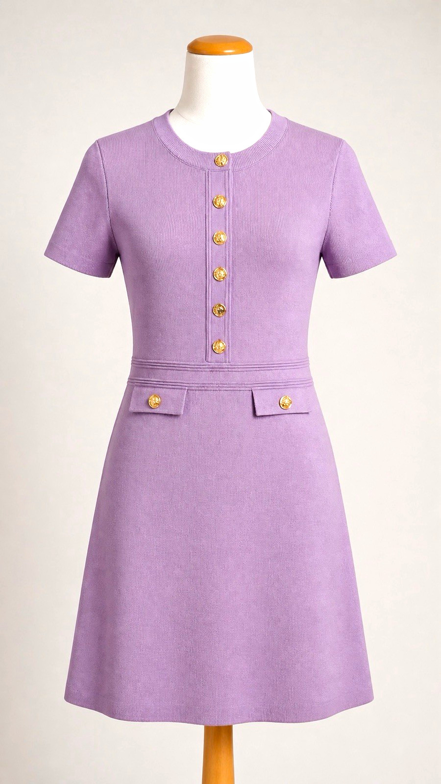 MEROKEETY Women’s Purple Knit A-Line Knee Dress Crew Neck Button Front M