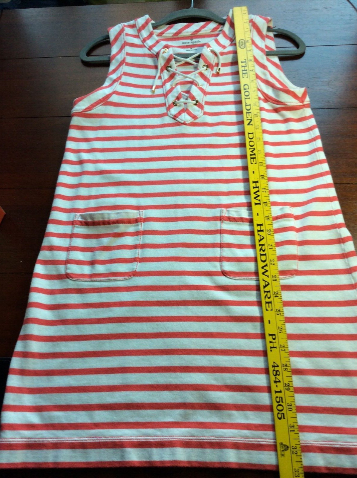 Kate Spade Women’s M Jersey Pink and White Striped Laced up Dress with Pockets