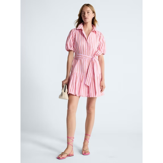 Free Assembly Women’s and Women’s Plus Cotton Mini Dress with Puff Sleeves,