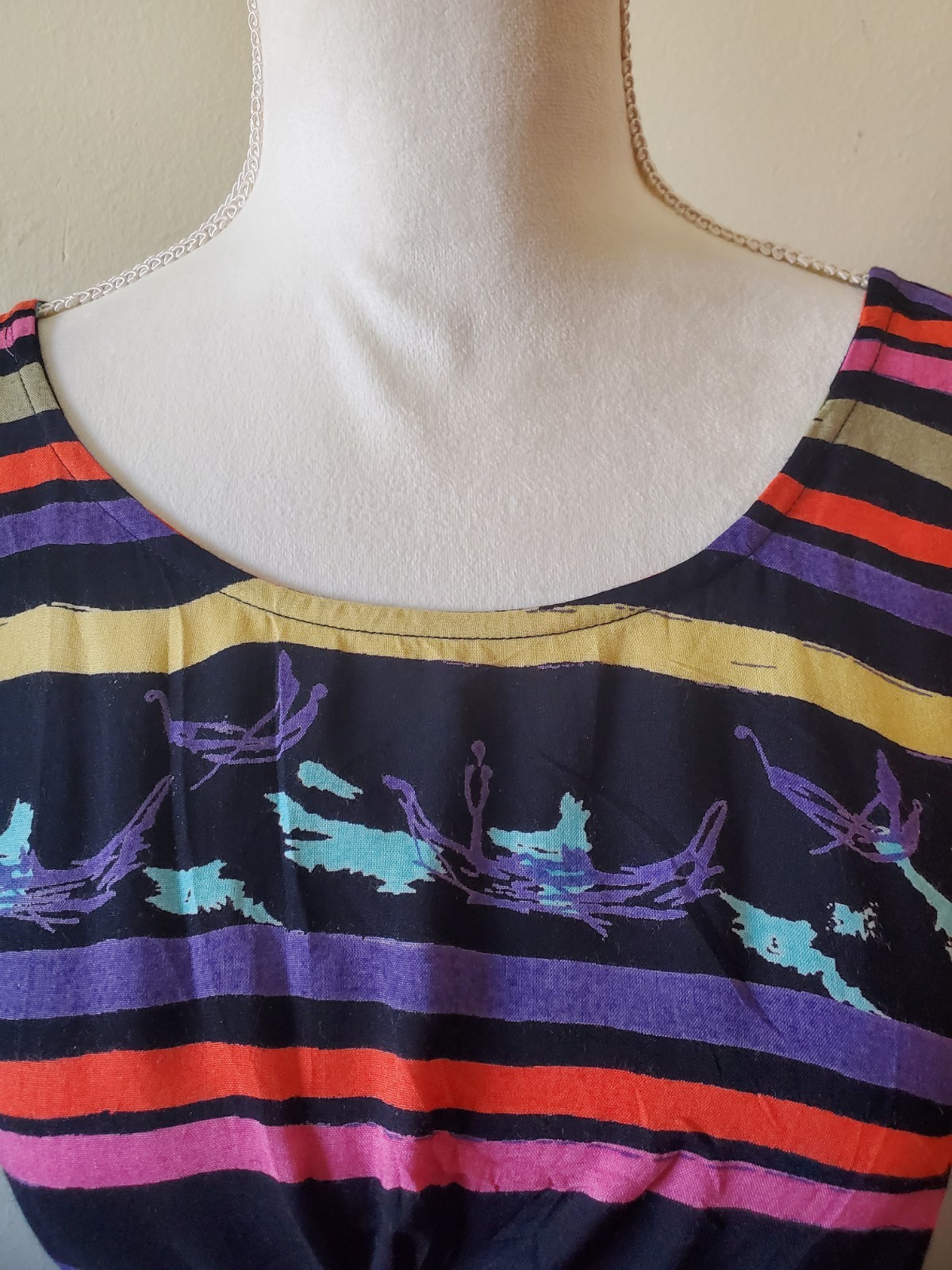 Anthropologie Women’s S Striped Mini Dress Tie Back Side Pocket Black/Multicolor
