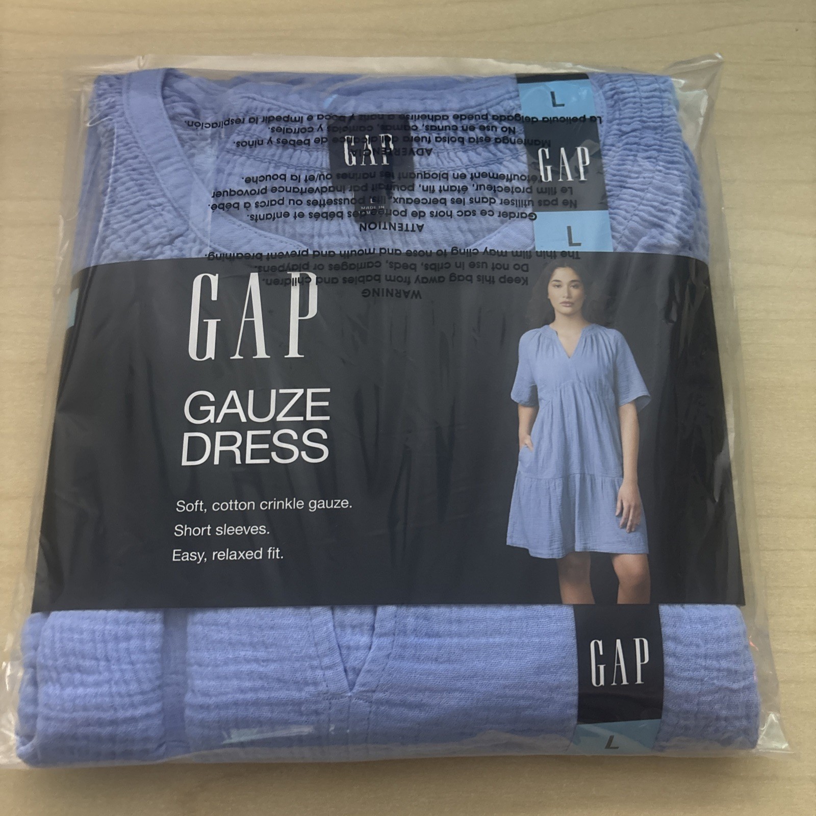 Gap Size: L Relaxed Fit Soft Blue Cotton Gauze Tiered Dress New With Tags