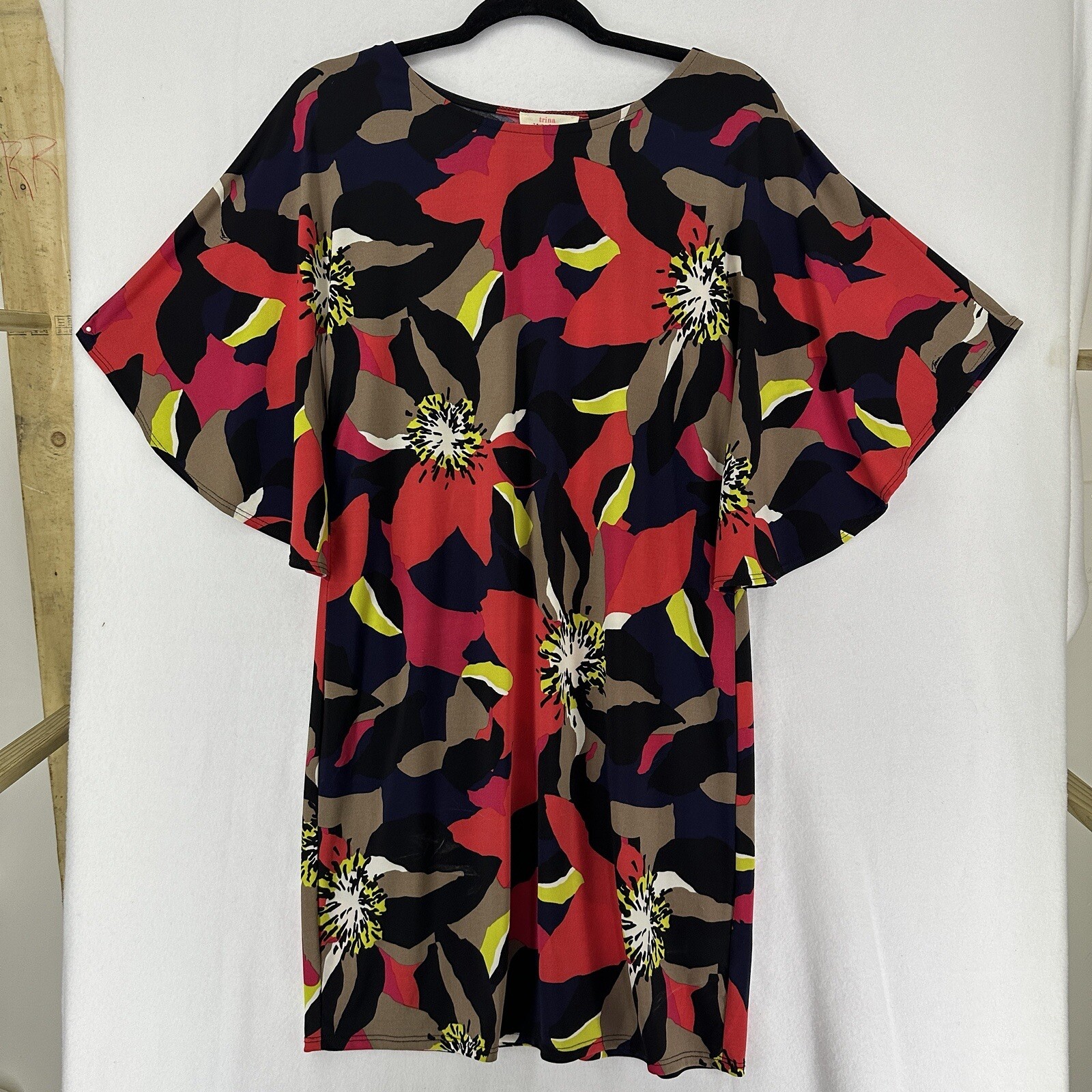 TRINA TURK ALL OVER FLORAL ABSTRACT PRINT TUNIC DRESS COVERUP WOMENS SZ M