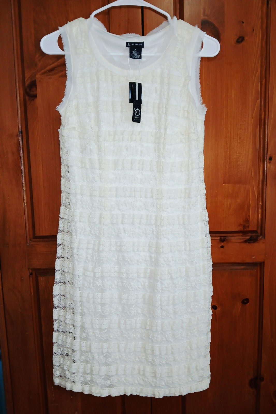 New Directions Ivory Lace Sleeveless Round Neck A-Line Lined Zip Dress 6