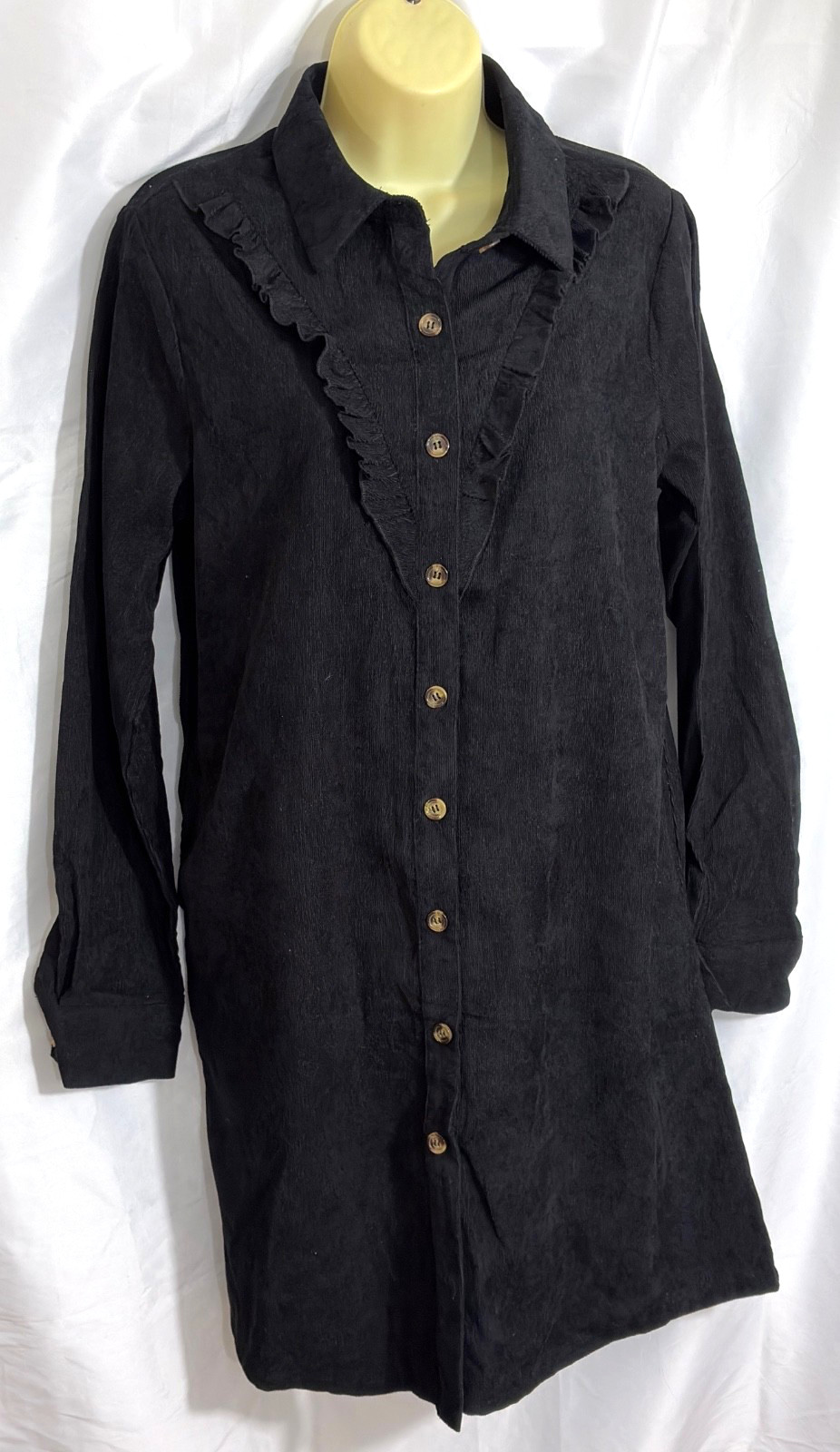 women’s Kojooin dress size medium black button front collar long sleeve polyeste