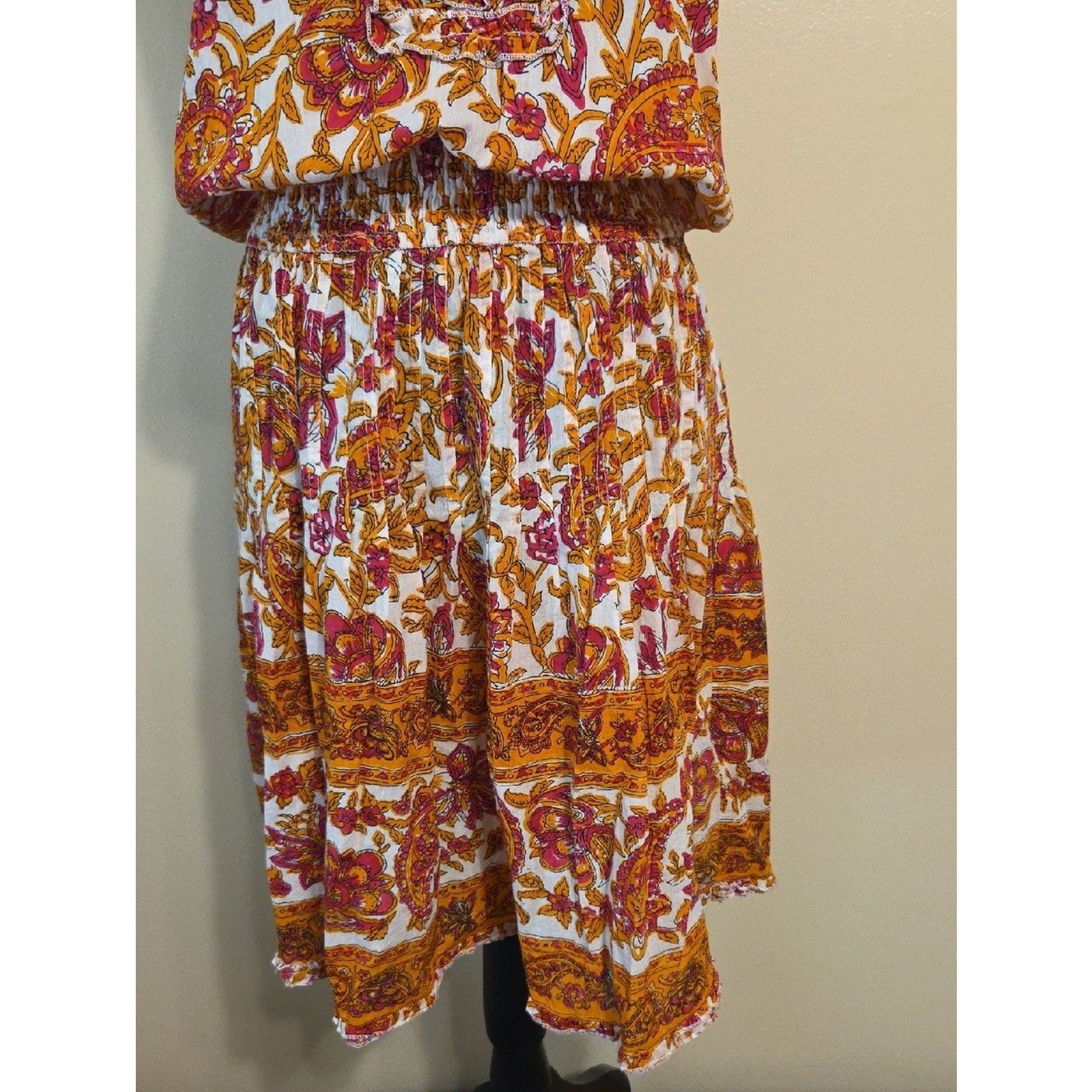 Lola Australia Pink & Orange Floral Paisley Boho Cotton Casual Midi Dress – XS