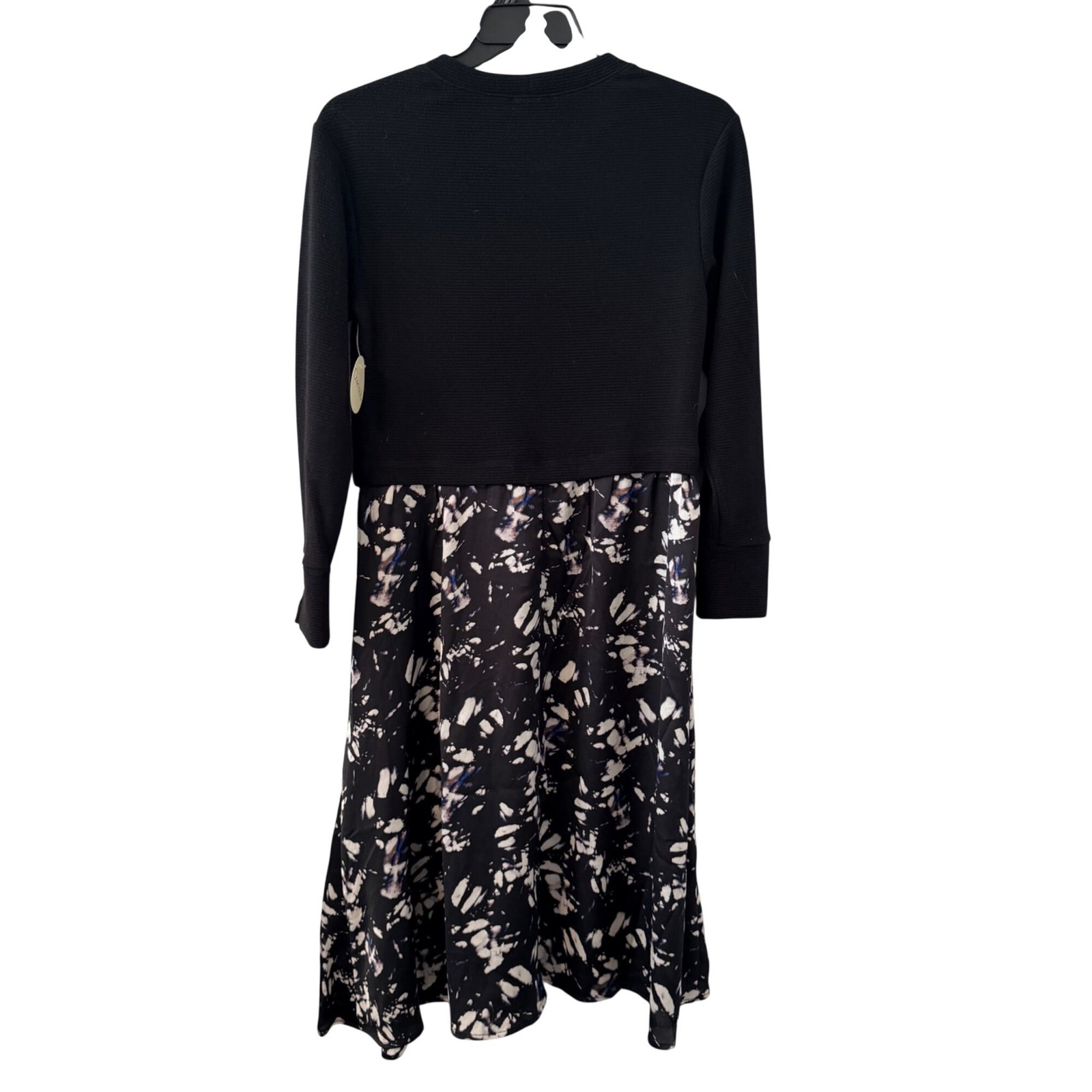Chenault Sz L Black Long Sleeve Top & Patterned Midi Skirt Dress.NWT