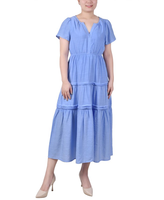 NY Collection Women’s Petite Tiered Midi Dress (Serenity, Petite X-Large)