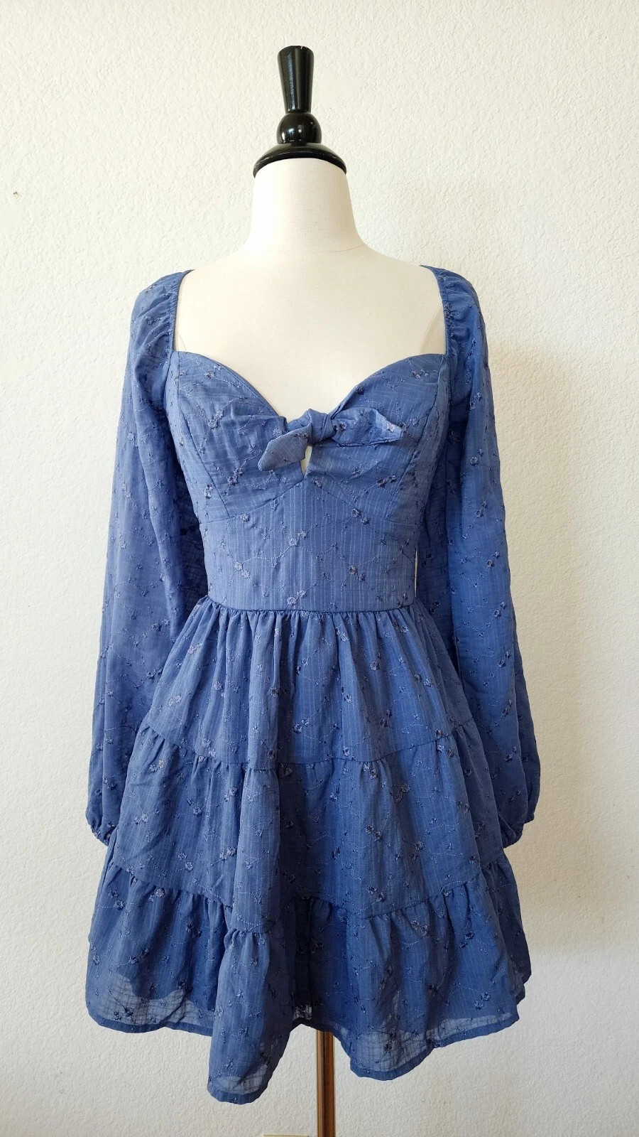 New Anthro Dress Size Size Large XL Blue Embroider Romantic Coquette Cottagecore