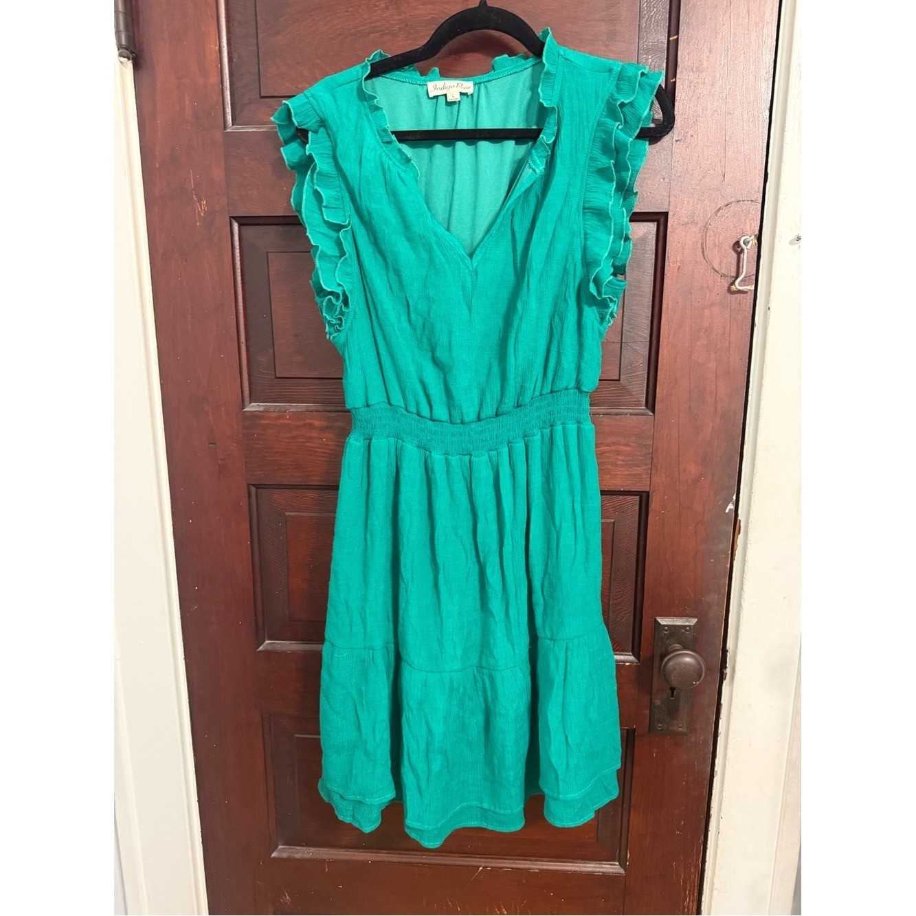 indigo rose Vibrant Green Ruffle-Sleeve Midi Dress