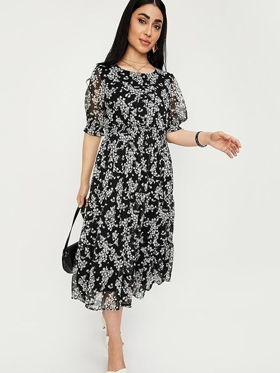 Women’s Fit and Flare Above The Knee Lenth BLACK Dress