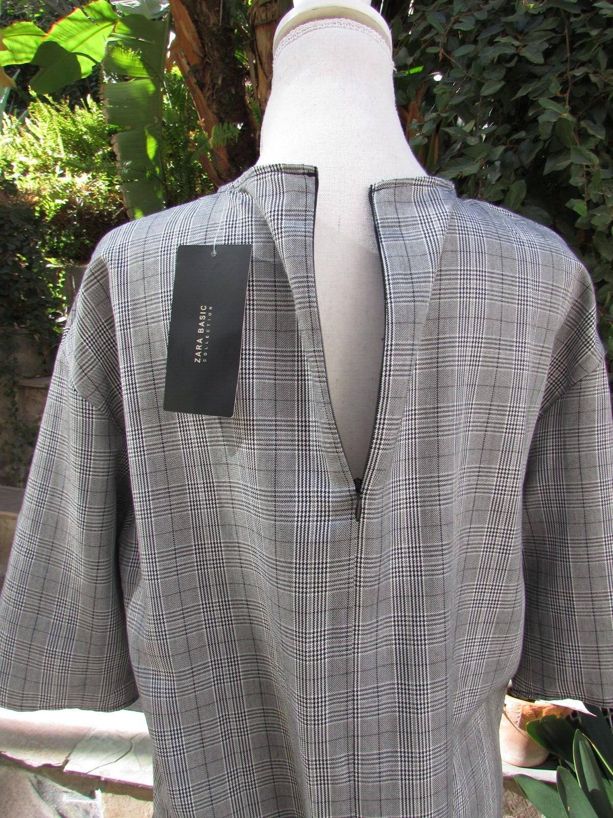 Zara Basic Collection Short Dolman Sleeve Mini Dress Gray Glen Plaid Belted Sz M
