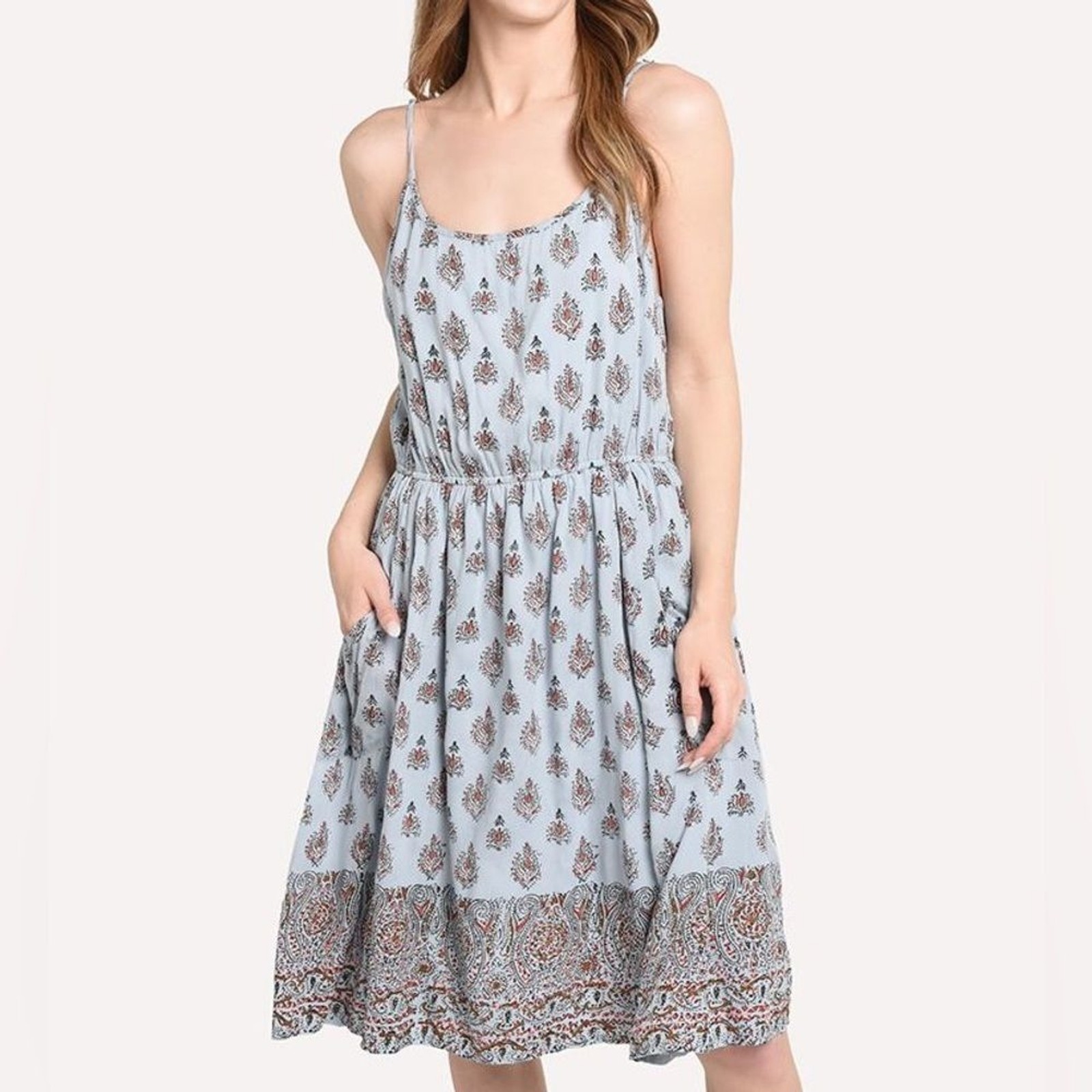 Roller Rabbit August Dakota Mini Dress Light Blue & Red Batik Print Size Small