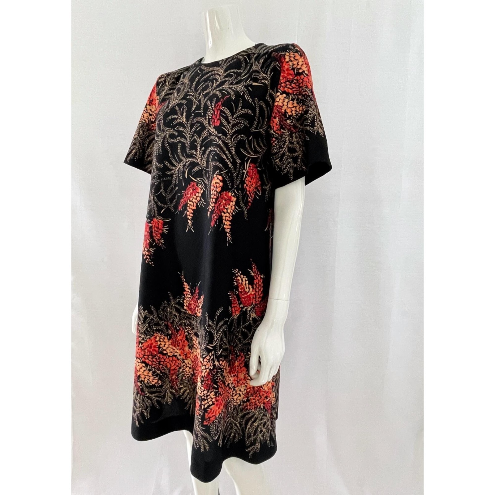 Vintage Modelia Finland Dress: 60s Black A-Line with Red Floral Print