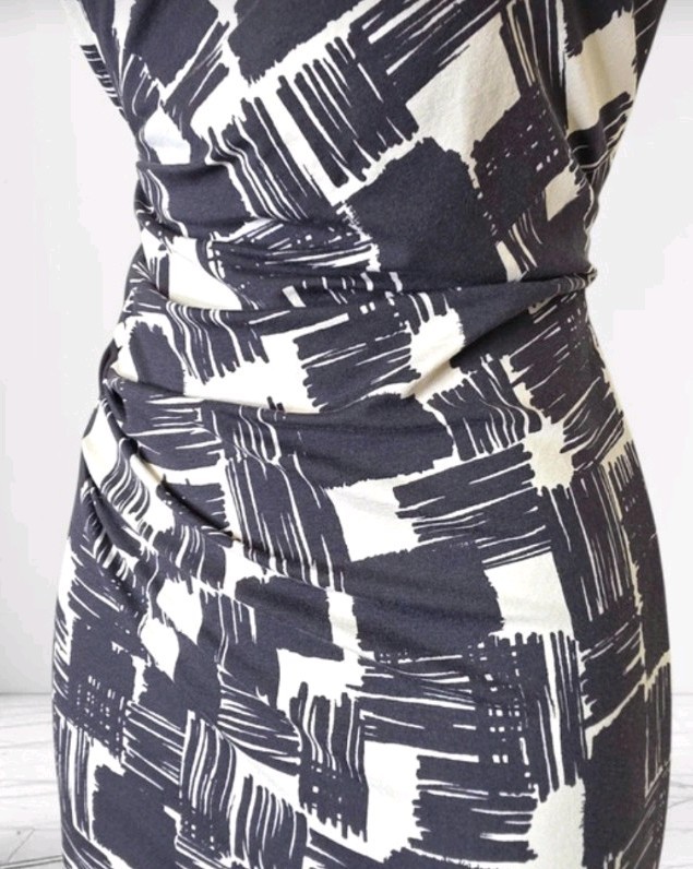 Phase Eight Celena check dress size 16 grey white stretch wiggle ruched