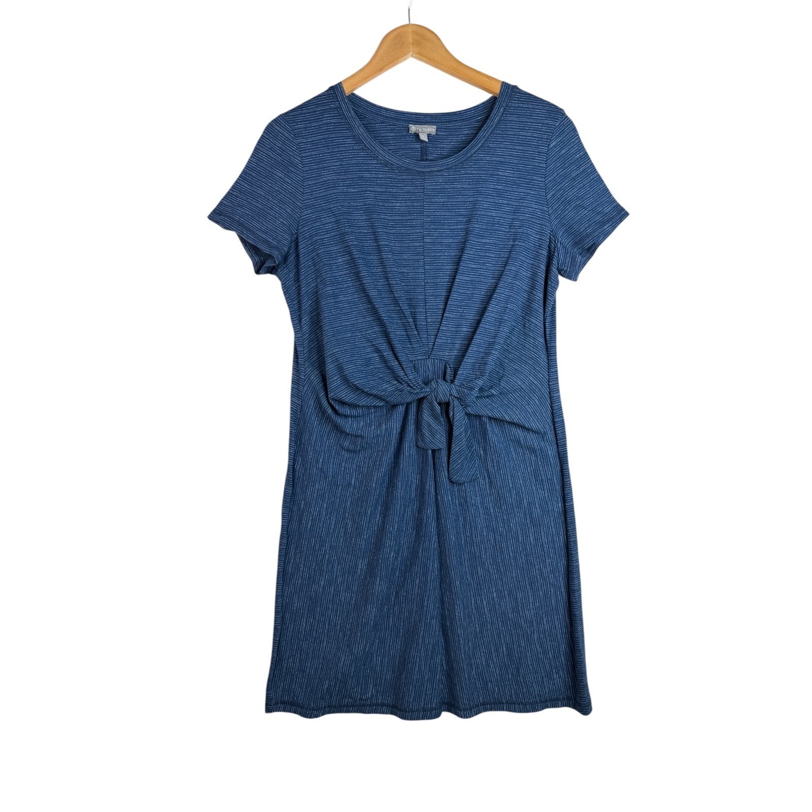 T by Talbots Striped Tie Front T-Shirt Dress size Medium Blue/Gray
