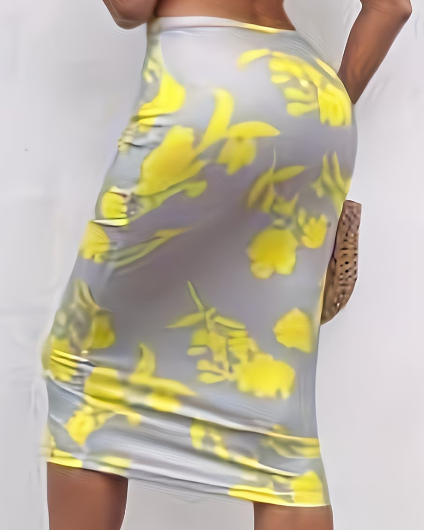 Medium. Midi Elegant Yellow & Grey, 1-Shoulder, Gorgeous Cutout Bodycon Dress