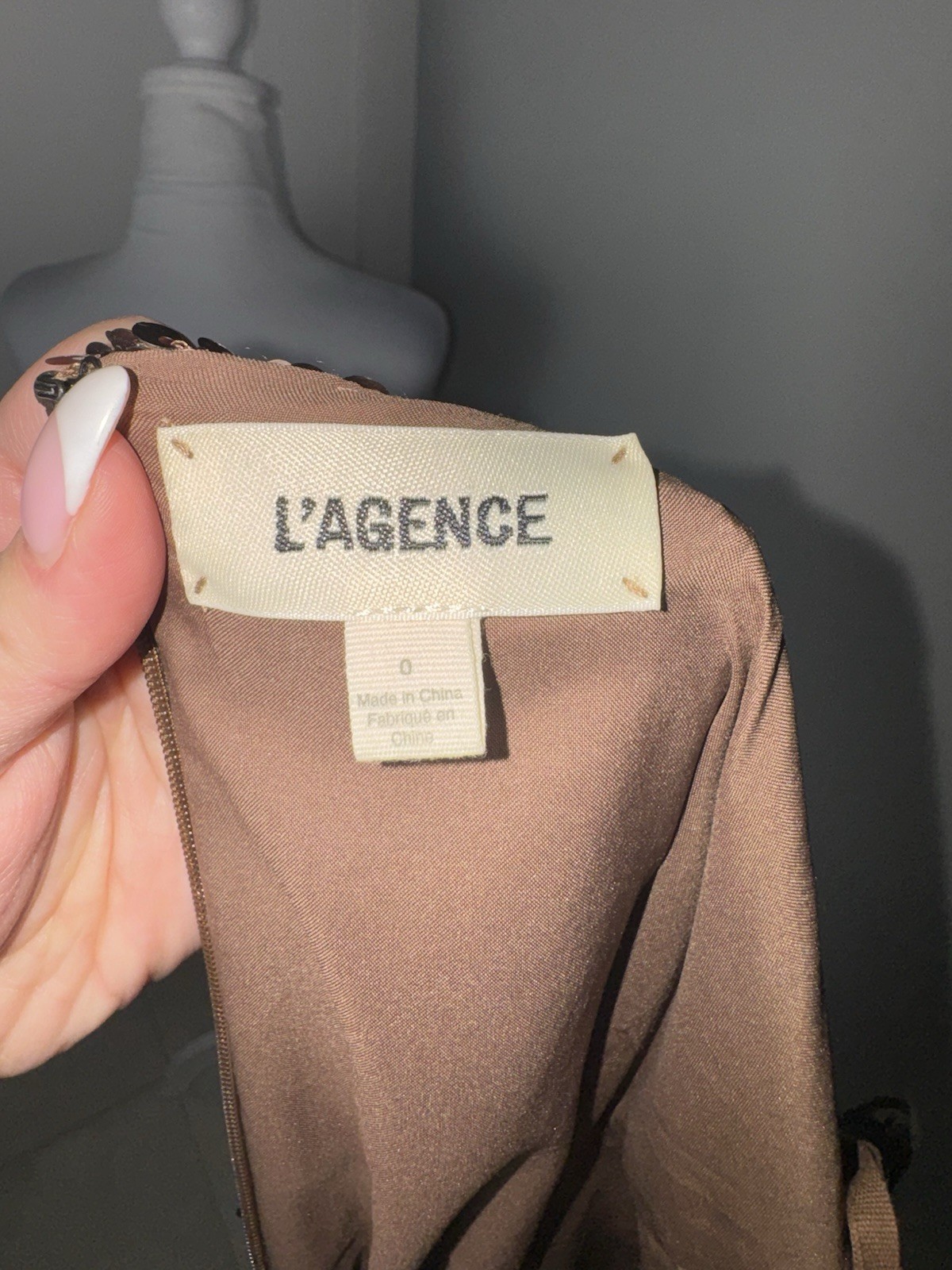 L’agence Elora Sequin Mini Dress in Rose Gold Copper/Size 0