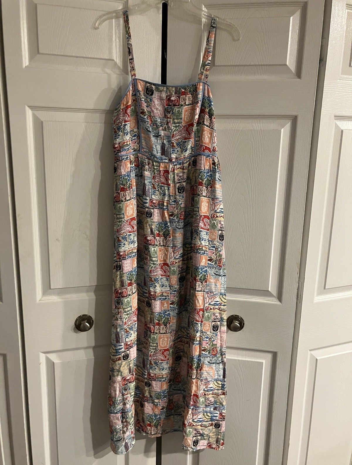 Multicolor Graphic Square Neck Strappy Sleeveless Cotton Maxi Dress L