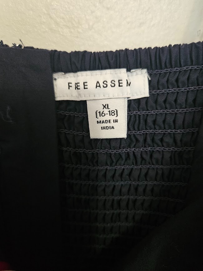 Free Assembly Cotton Midi Dress Navy Blue Floral Embroidered Size XL
