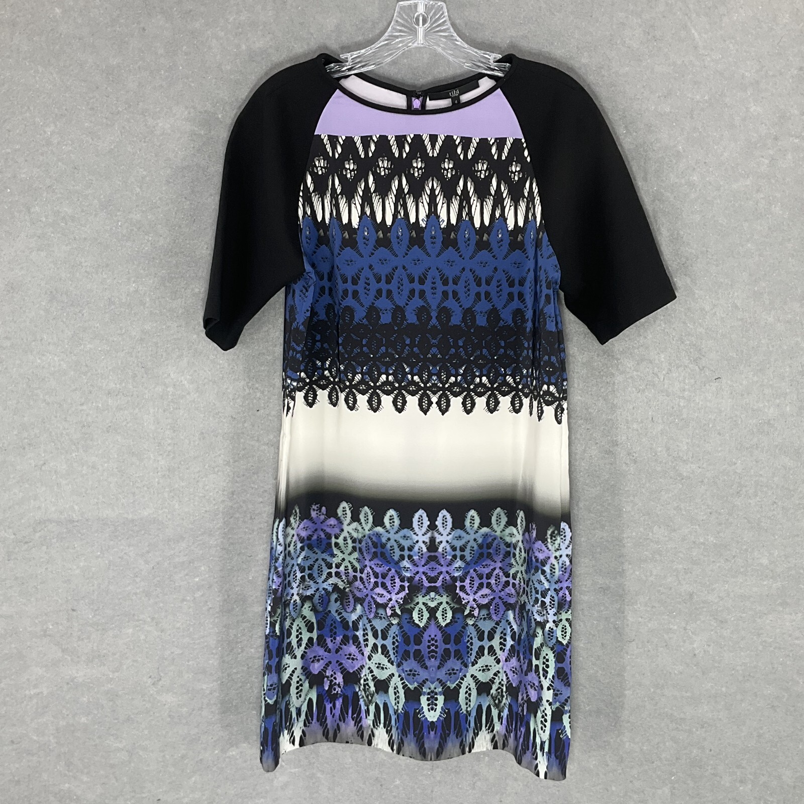 Tibi New York Dress Women 4 Silk Multicolor Lace Print Raglan Sleeve Zip Career