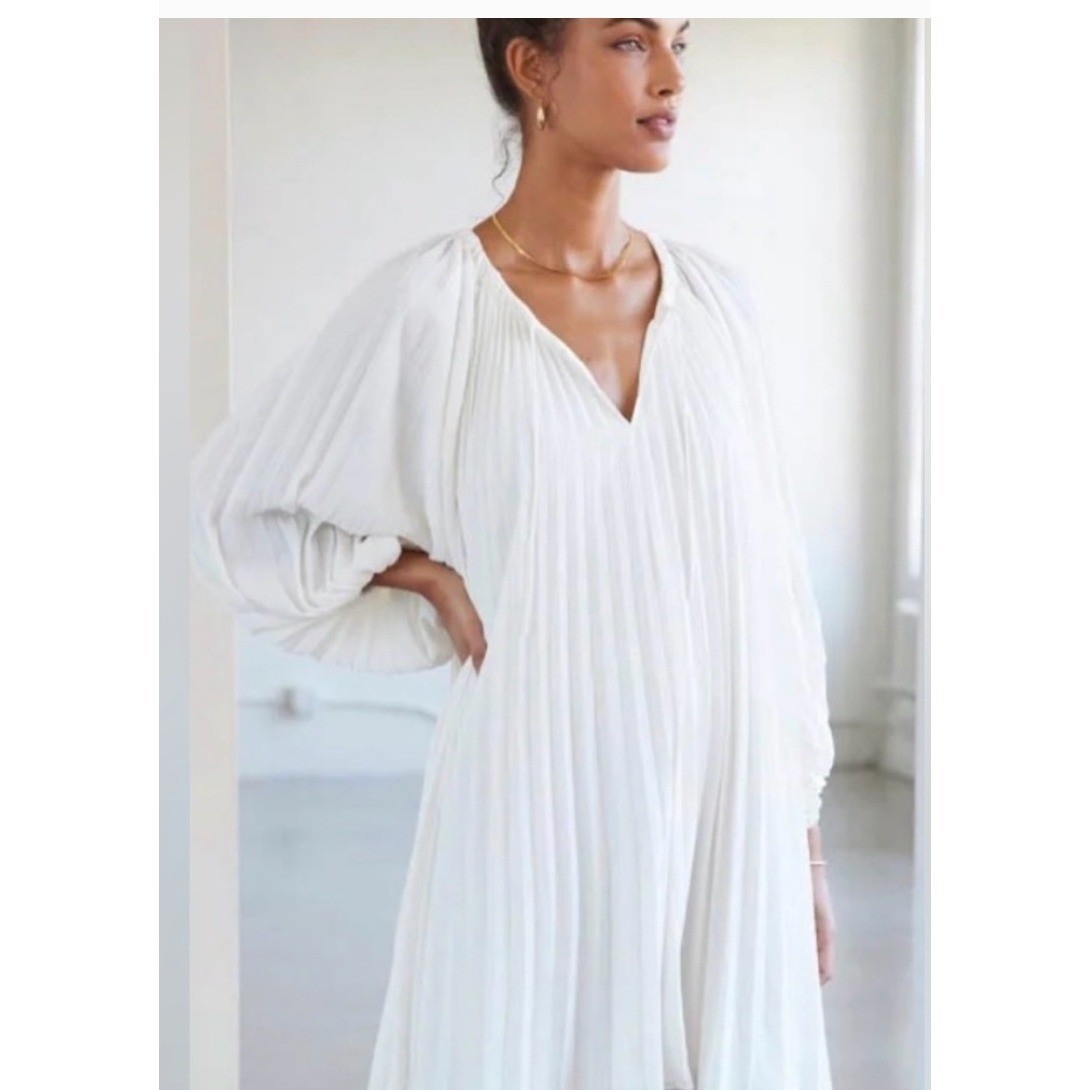 AYR Love Letter Dress White Pleated Balloon Sleeve Mini Dress Small Bride Chic