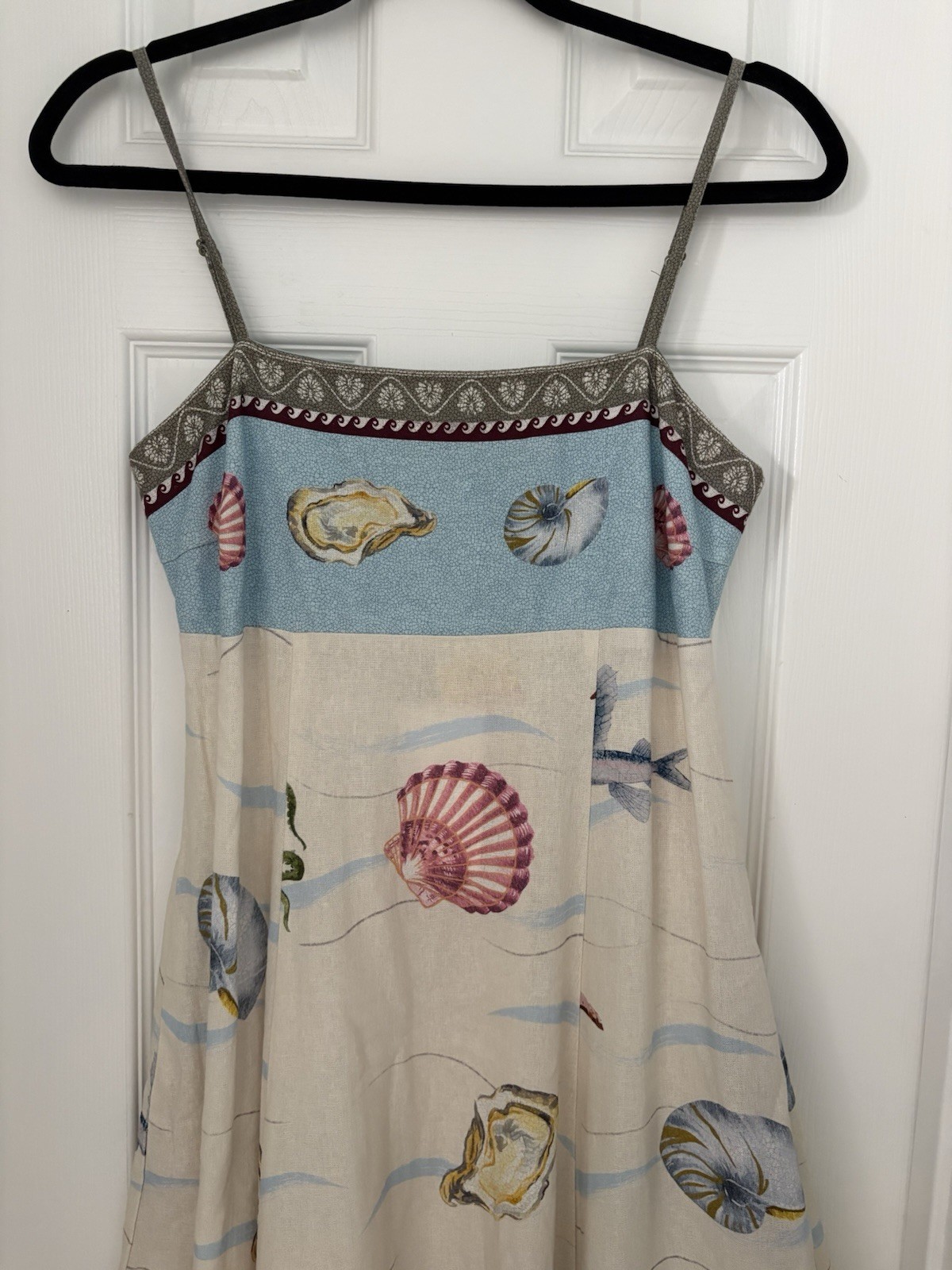 NWT Caroline Constas Seashell Coastal Multicolor Linen Maxi Dress Small