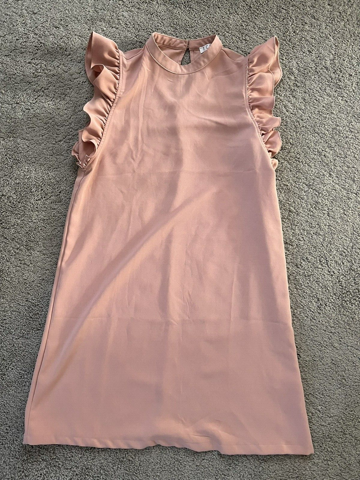 TCEC Ruffle Sleeve Short Shift Dress Peach Small Sleeveless 100% Polyester NWOT