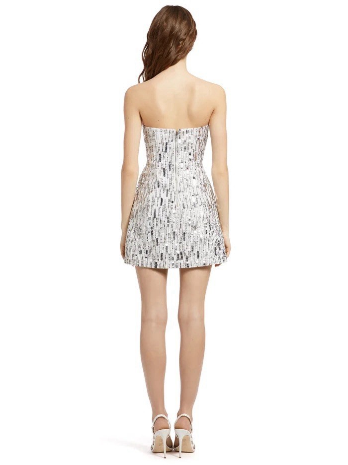 ALICE + OLIVIA Silver Sequin Strapless Mini Dress NWT $695 Size 4
