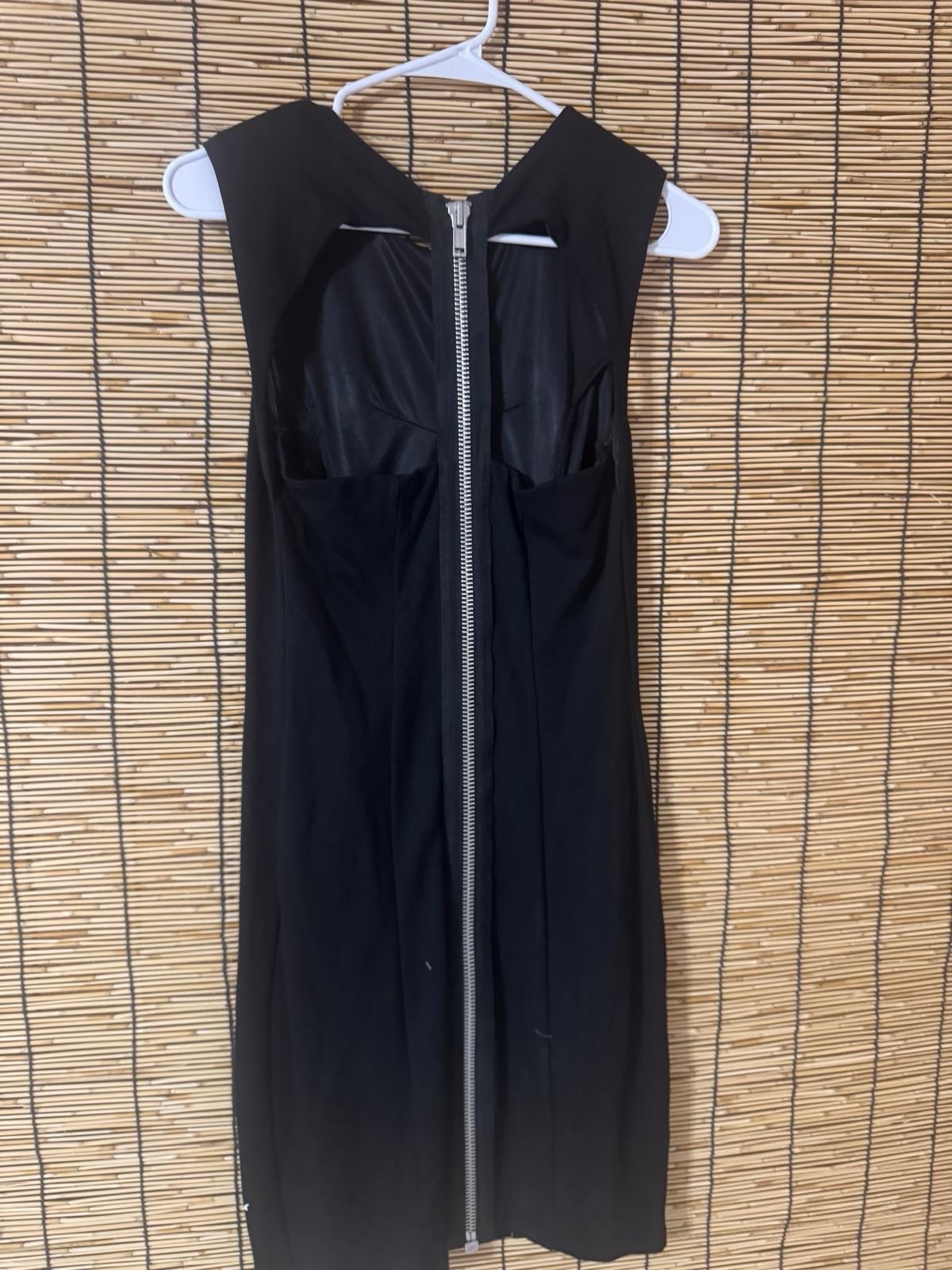 Black Sheath Dress V-Neck Sleeveless Full Zip Front Sheer Solid Knee Size M