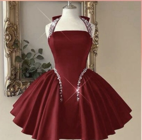 Women’s Red Beaded Sweetheart Corset Sleeveless Short Prom Formal Dress