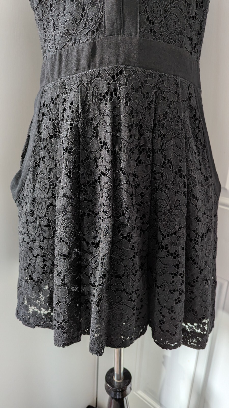 Free People Dress Size M Lovely In Love Black Lace Back Cutout Pockets Side Zip