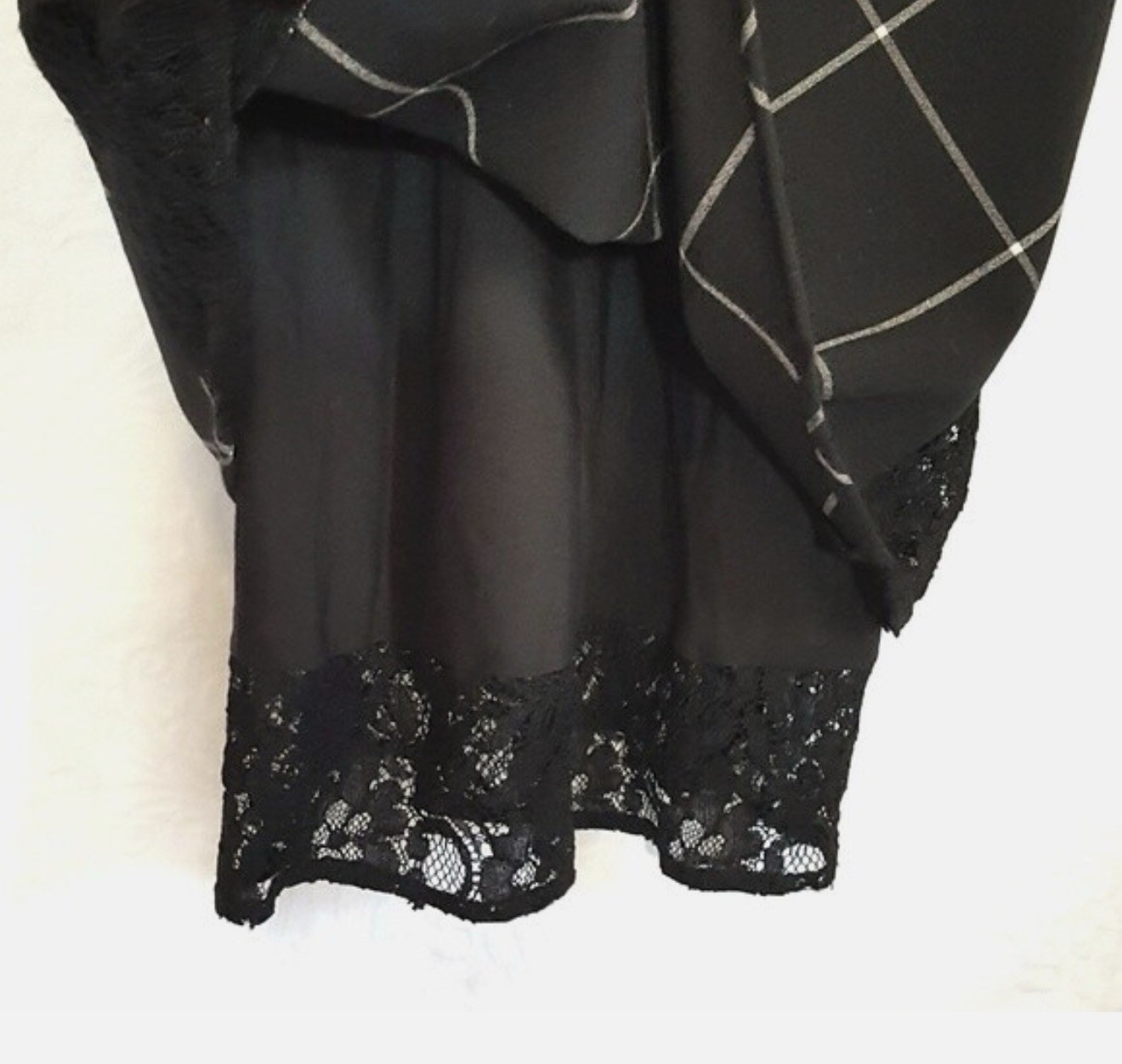 1.STATE Women’s Black White Windowpane Lace Detail Sexy Slip Dress Size L