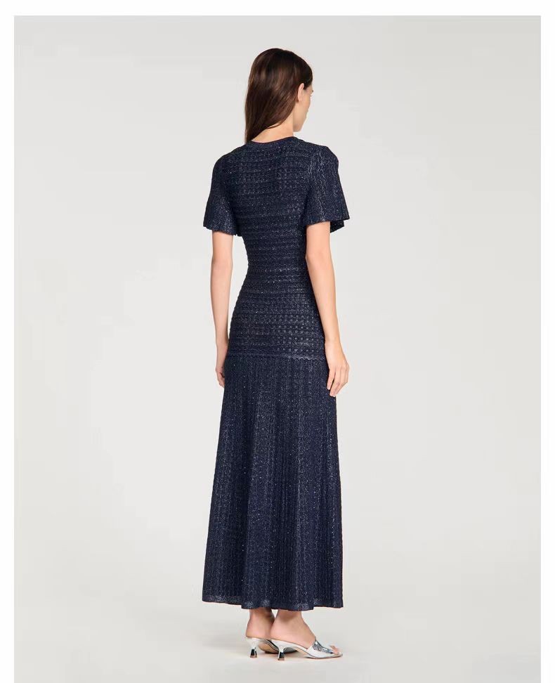 Sandro Lustrous fabric Puff sleeves Multiple pockets Round-neck Dresses