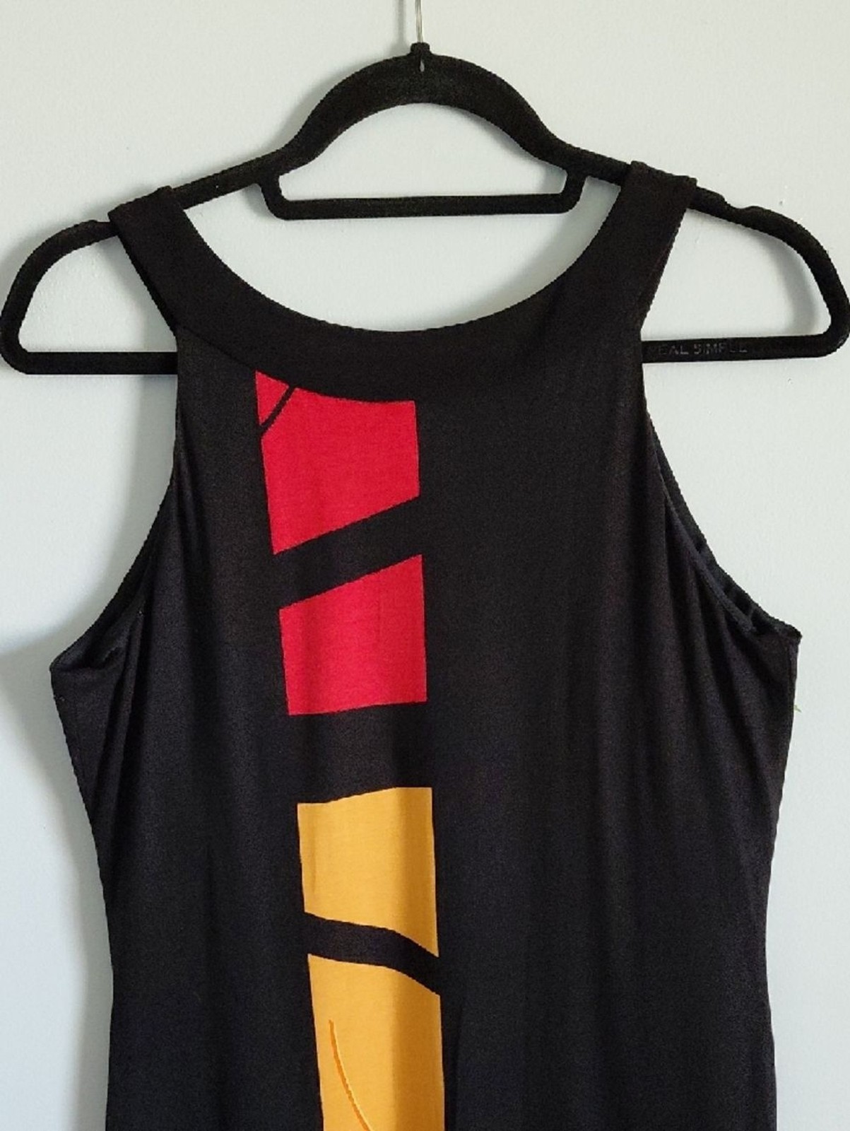 Joseph Ribkoff Artsy Colorblock Shift Dress Halter Black Red Orange Sleeveless