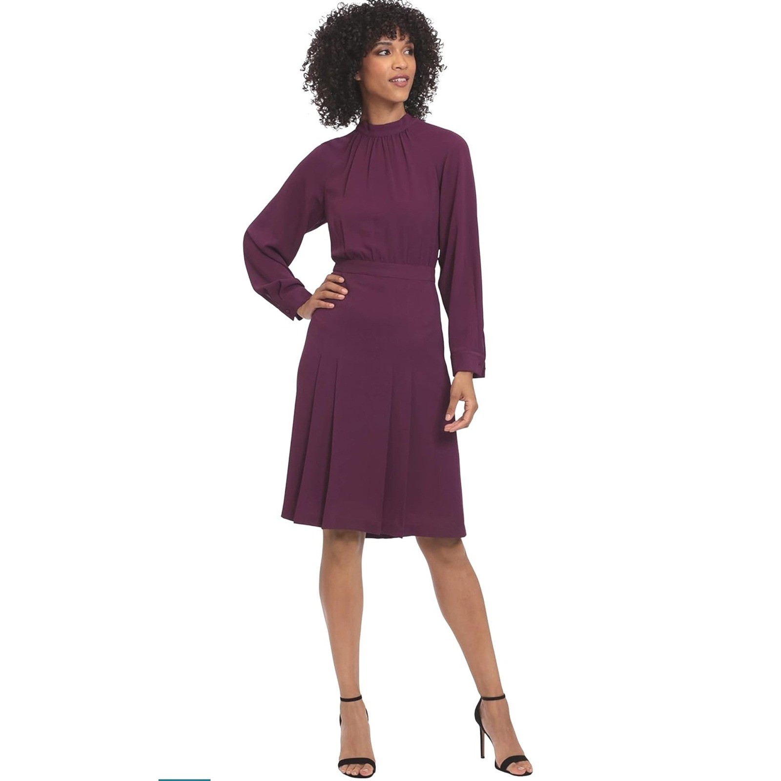 Maggy London Woman Dark Purple Long Sleeve Pleated Midi Dress 18W NWT