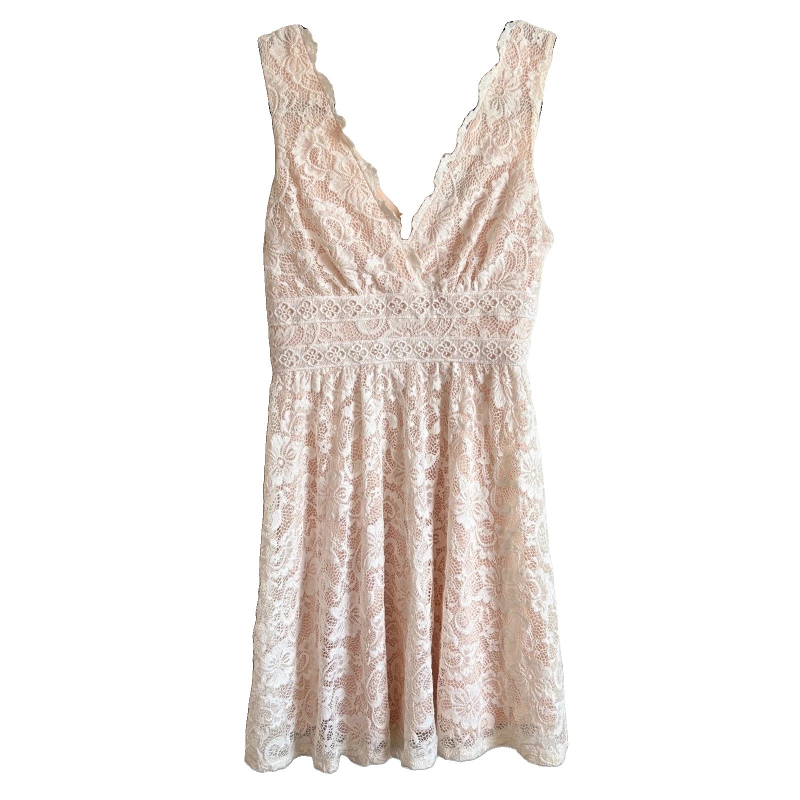 As U Wish Floral Lace Cocktail Dress Peachy Wedding Guest Bridal Shower Sz: XS