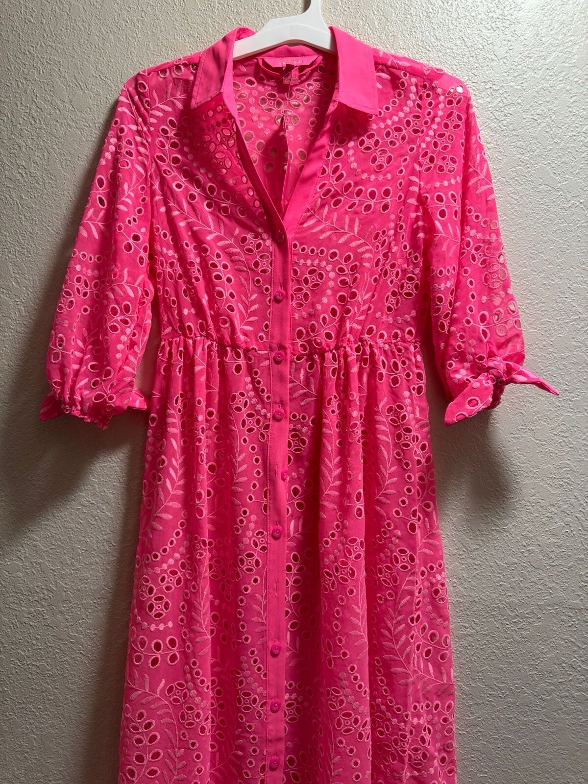 Lilly Pulitzer Amrita Midi Dress Unlined Swirly Scallop Eyelet Pink Size 0 NWT