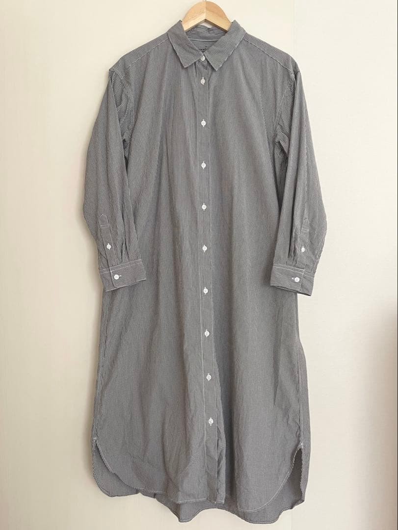 MUJI Shirt Dress M Gingham Check Long Sleeve Long Dress