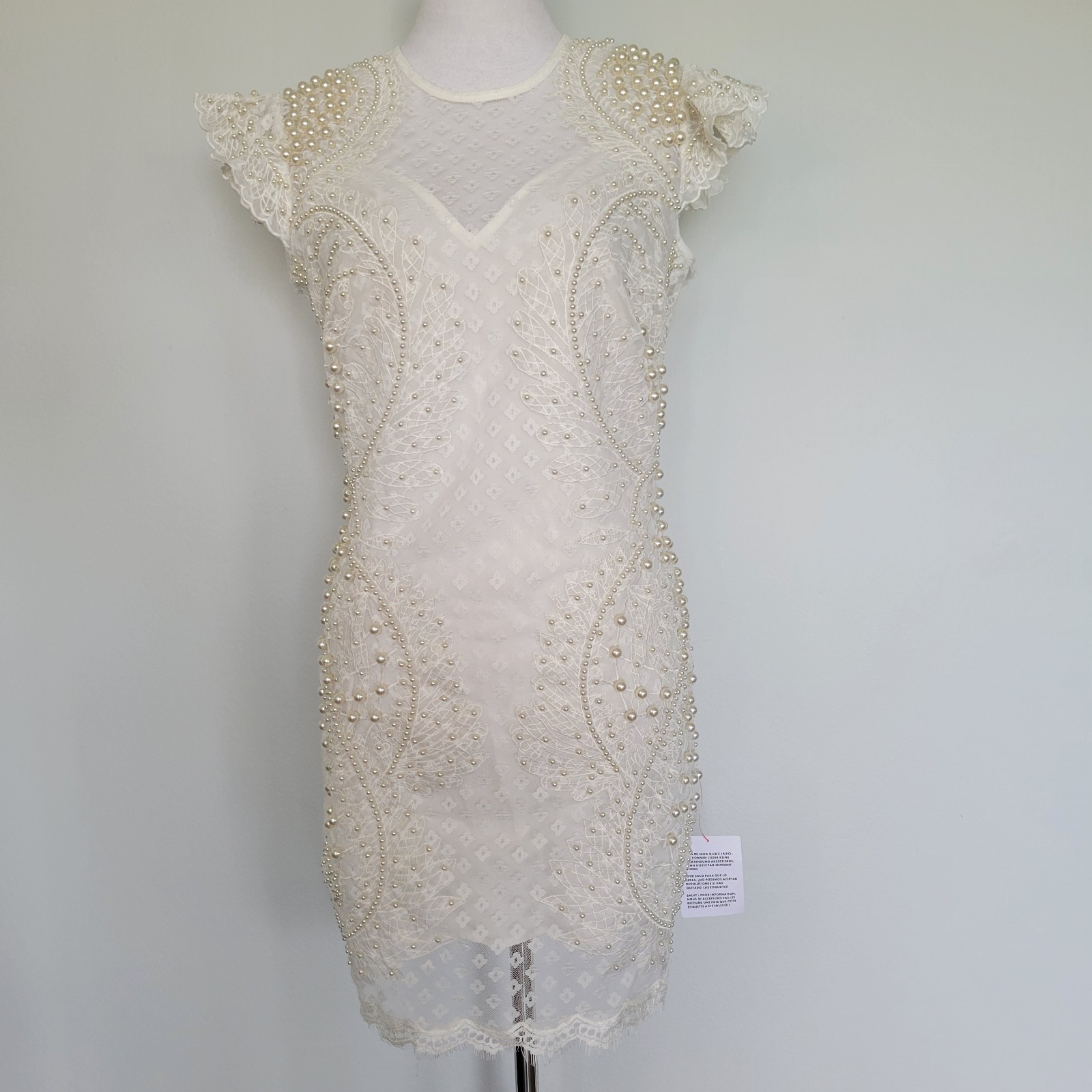 NWT ASOS LUXE Ivory Pearl Embellished Lace Bridal Wedding Cocktail Dress Sz 8